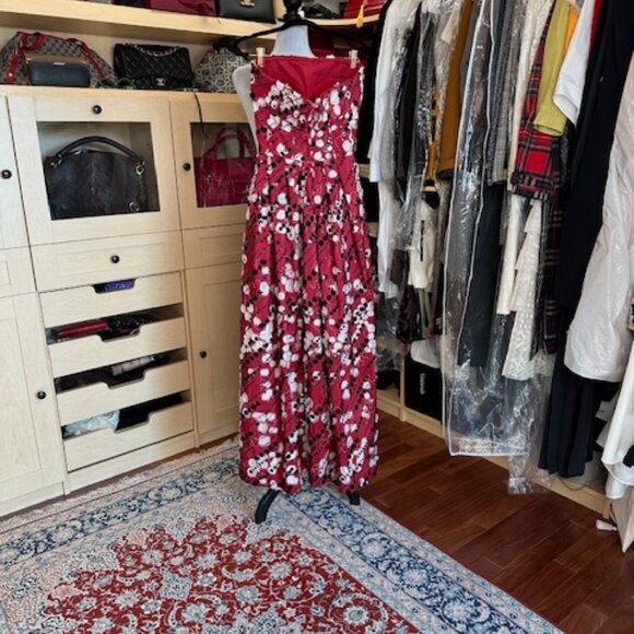 NAEEM KHAN PRINTED SIZE XXS LONG STRAPLESS DRESS - Picture 4 of 9